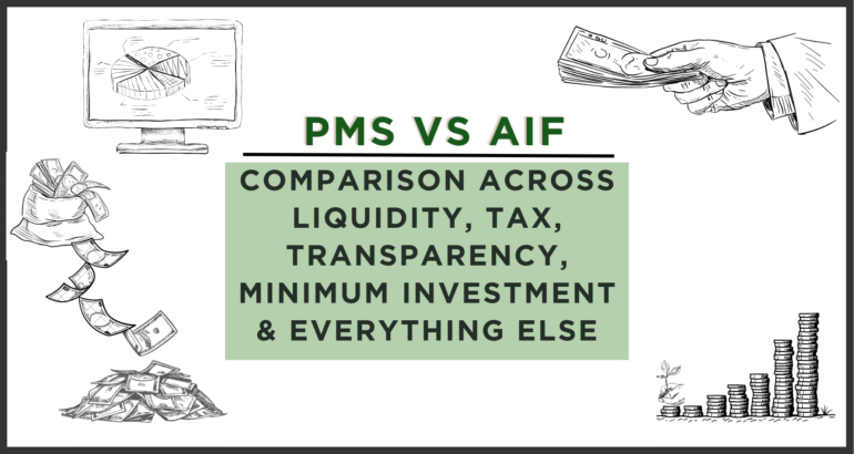 PMS vs AIF comparison chart explaining differences in liquidity, transparency and minimum investment